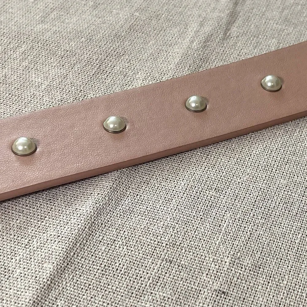 Blush Pink Vegan Leather Belt with Faux Pearl Studs ~39